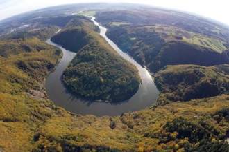 Aerial photo, Saarschleife, Saar, Burg Montclair, Mettlach, Saarland, Germany, Europe, birds-eyes