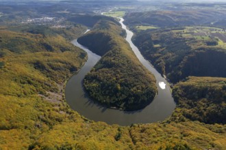Aerial photo, Saarschleife, Saar, Burg Montclair, Mettlach, Saarland, Germany, Europe, birds-eyes