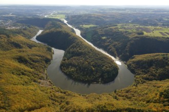 Aerial photo, Saarschleife, Saar, Burg Montclair, Mettlach, Saarland, Germany, Europe, birds-eyes