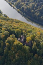 Aerial photo, Montclair Castle, castle tower, at the Saarschleife Mettlach, Taben-Rodt, Saarland,
