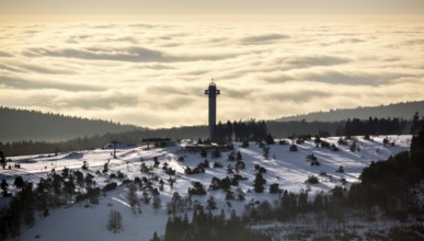 The Effelsberg, ski paradise in the Hochsauerland near Willingen with a view of a closed cloud