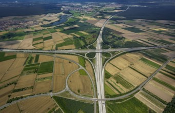 Motorway junction Walldorf, A5 and A6, cloverleaf, Sankt Leon-Rot, Baden-Württemberg, Germany,