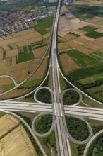 Motorway junction Walldorf, A5 and A6, cloverleaf, Walldorf, Baden-Württemberg, Germany, Europe,