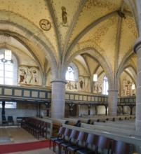 Interior view with fresco-secco wall paintings, Protestant Church, Evangelische Stadtkirche,