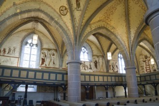 Interior view with fresco-secco wall paintings, Protestant Church, Evangelische Stadtkirche,
