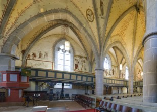 Interior view with fresco-secco wall paintings, Protestant Church, Evangelische Stadtkirche,