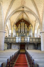 Interior view with fresco-secco wall paintings, Protestant Church, Evangelische Stadtkirche,