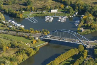 Saarbrücken marina, Saarbrücken, Saarbrücken, Germany, Europe, aerial view, birds-eyes view, aerial