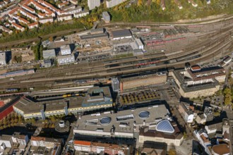 Saarbrücken main station, Saarbrücken, Saarland, Germany, Europe, aerial view, birds-eyes view,