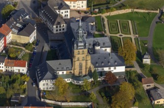 Church and Benedictine Abbey Tholey, Tholey, Saarbrücken, Saarland, Germany, Europe, aerial view,