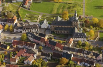 Church and Benedictine Abbey Tholey, Tholey, Saarbrücken, Saarland, Germany, Europe, aerial view,
