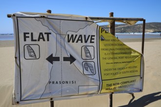 Information sign on the beach with information about surfing areas, Prasonisi, beach, surf,