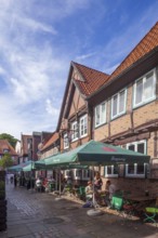 Historic half-timbered houses in the Lämmertwiete with catering in Harburg's old town, Harburg,