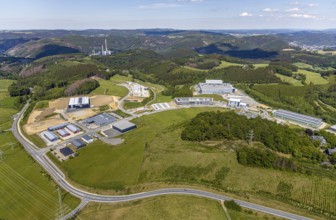 Aerial view, construction site Märkischer Gewerbepark Rosmart, Rosmarter Allee, Hemecker Weg,