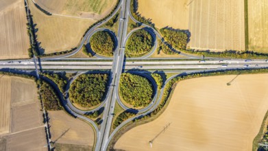 Aerial view, motorway junction Erwitte Anröchte, motorway A44, federal road B55, Anröchte, district