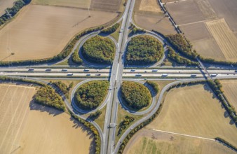 Aerial view, motorway junction Erwitte Anröchte, motorway A44, federal road B55, Anröchte, district