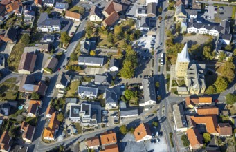 Aerial view, catholic church St.-Pankratius, municipal administration Anröchte, historic town hall,