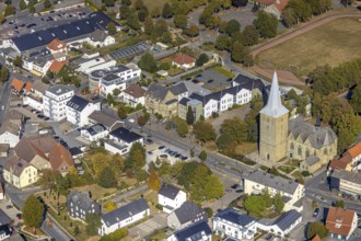Aerial view, catholic church St.-Pankratius, municipal administration Anröchte, historic town hall,