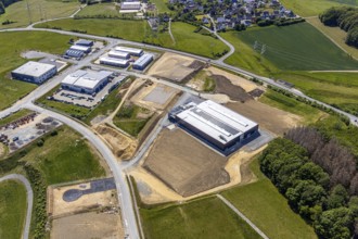 Aerial view, construction site Märkischer Gewerbepark Rosmart, Rosmarter Allee, Hemecker Weg,