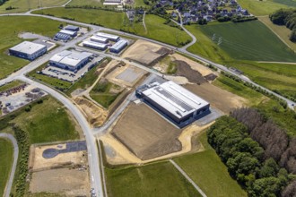 Aerial view, construction site Märkischer Gewerbepark Rosmart, Rosmarter Allee, Hemecker Weg,
