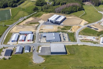 Aerial view, construction site Märkischer Gewerbepark Rosmart, Rosmarter Allee, Hemecker Weg,