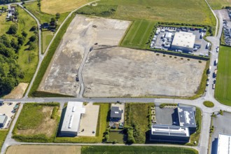 Aerial view, industrial estate, new development area Gut Nierhof, Voßwinkel, Arnsberg, Sauerland,