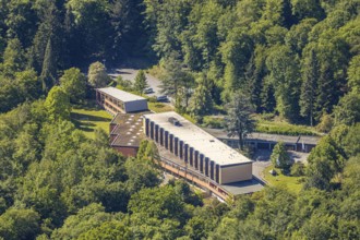 Aerial view, youth forest home Obereimer of the Arnsberg forestry office, Arnsberg, Sauerland,