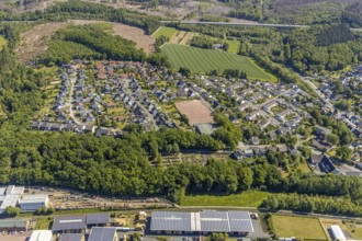 Aerial view, Niedereimer residential area, Niedereimer sports ground, Niedereimer cemetery,