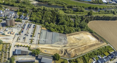 Aerial view, Hochsauerland Clinic, construction site, St. Petri Catholic Cemetery, Arnsberg,