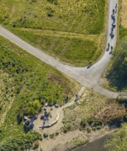 Aerial view, Ruhr Valley cycle path, cycle path along the Ruhr, Arnsberg, Sauerland,