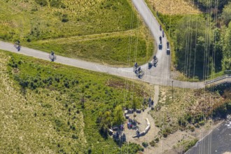 Aerial view, Ruhr Valley cycle path, cycle path along the Ruhr, Arnsberg, Sauerland,