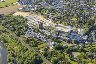 Aerial view, Hochsauerland Clinic, construction site, St. Petri Catholic Cemetery, Arnsberg,