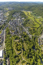 Aerial view, Arnsberg castle ruins, east tower, view of Arnsberg, Arnsberg, Sauerland,