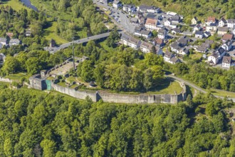 Aerial view, Arnsberg castle ruins, east tower, Arnsberg, Sauerland, Hochsauerlandkreis, North