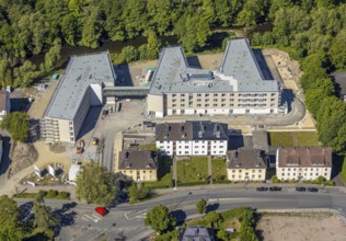 Aerial view, construction site of new care centre, building complex for assisted living,