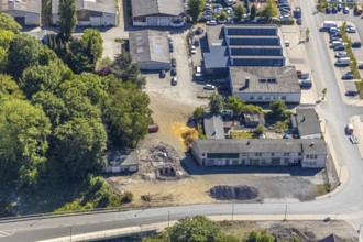 Aerial view, company building Zu Den Werkstätten, Arnsberg, Sauerland, Hochsauerlandkreis, North