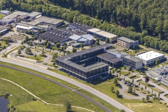 Aerial view, industrial estate Altes Feld, vocational training centre Arnsberg, Caritas workshops