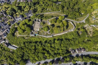 Aerial view, Arnsberg castle ruins, east tower, Arnsberg, Sauerland, Hochsauerlandkreis, North