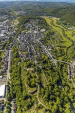 Aerial view, Arnsberg castle ruins, east tower, view of Arnsberg, Arnsberg, Sauerland,