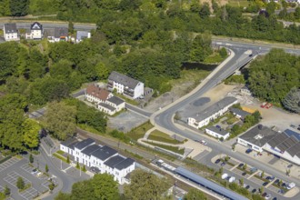 Aerial view, company building Zu Den Werkstätten, Arnsberg, Sauerland, Hochsauerlandkreis, North