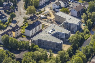 Aerial view, construction site of new care centre, building complex for assisted living,
