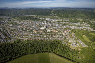 Aerial view, city view, Arnsberg district government, town hall, Arnsberg, forest area, Sauerland,