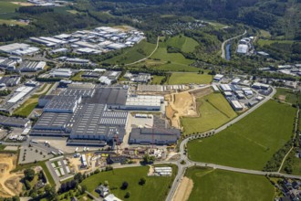 Aerial view, Viega plant Ennest, industrial estate Ennest-Askay, construction site, Attendorn,