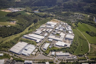 Aerial view, industrial estate Ennest-Askay, construction site, Attendorn, Sauerland, North