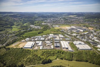 Aerial view, industrial estate Ennest-Askay, construction site, Attendorn, Sauerland, North