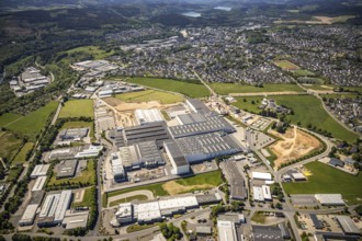 Aerial view, industrial estate Ennest-Askay, construction site, Attendorn, Sauerland, North