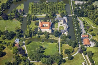 Aerial view, moated castle Westerwinkel, Ascheberg, Münsterland, North Rhine-Westphalia, Germany,