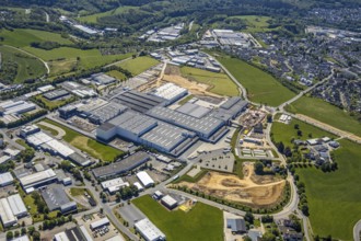Aerial view, Viega plant Ennest, industrial estate Ennest-Askay, construction site, Attendorn,