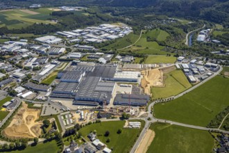Aerial view, Viega plant Ennest, industrial estate Ennest-Askay, construction site, Attendorn,