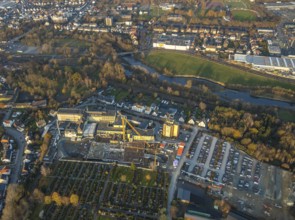 Aerial view, Klinikum Hochsauerland GmbH at Stolte Ley 5 is being expanded, Hüsten, Arnsberg,